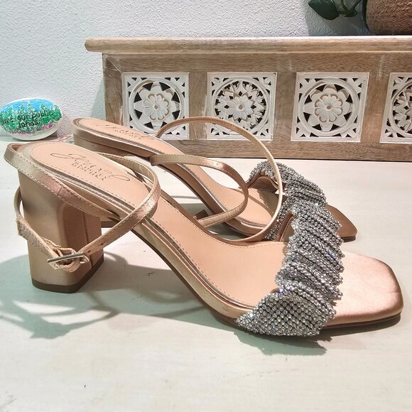 Badgley Mischka Women Sz 8 Rita Bejeweled Strap Block Heel Rhinestone Sandal New - Picture 2 of 12